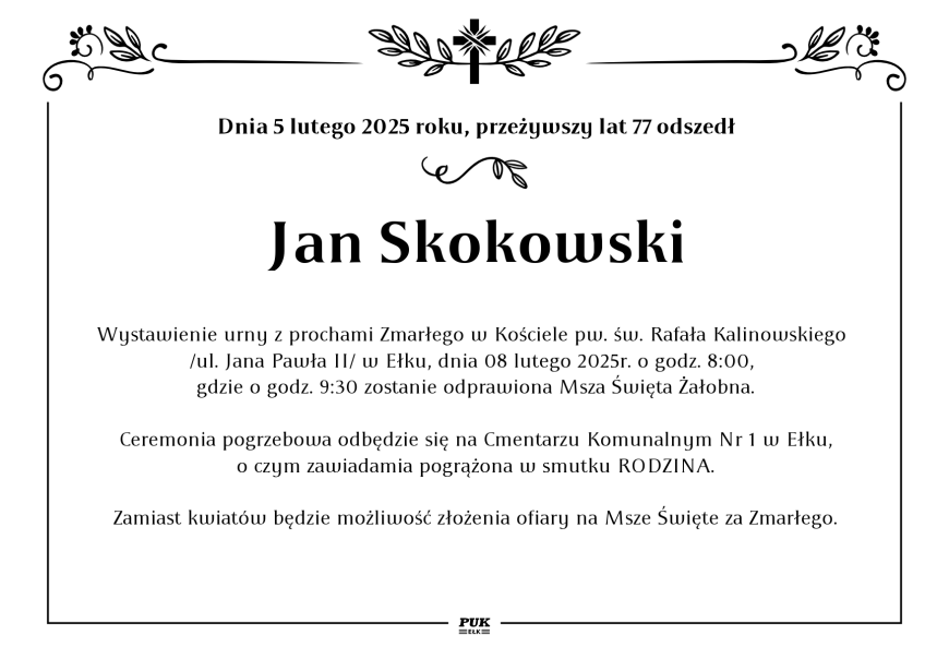 Jan Skokowski - nekrolog